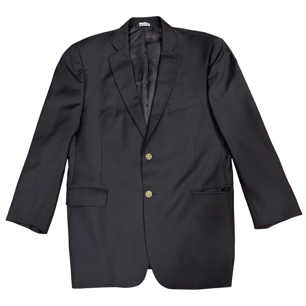 Hinsdale Clothiers Navy Blue Blazer Tessilstrona Super 150s Wool Italy Crest